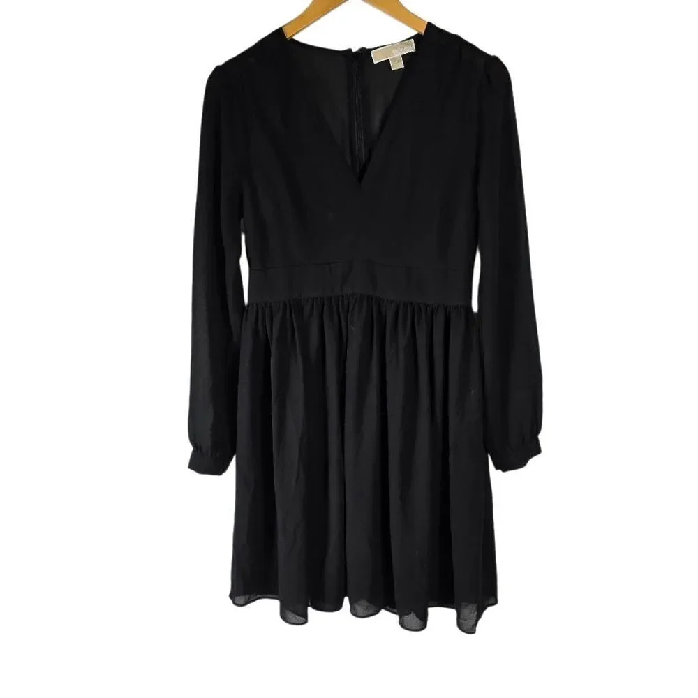 Michael Michael Kors Black Long Sleeve Dress Sheer Overlay Size 2
